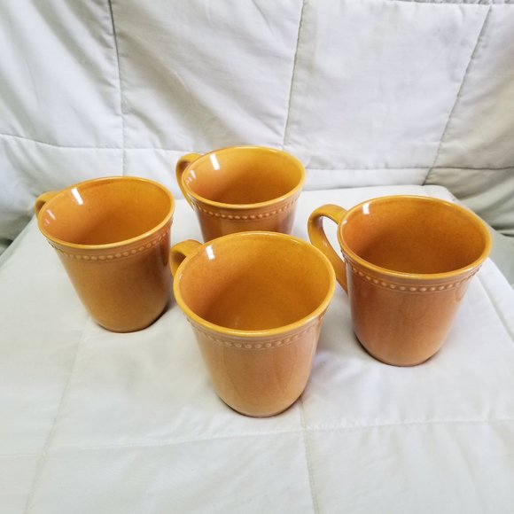 Pier 1 Imports Spice Route Stoneware 4 Ginger Handled Coffee Mugs Cups Orange